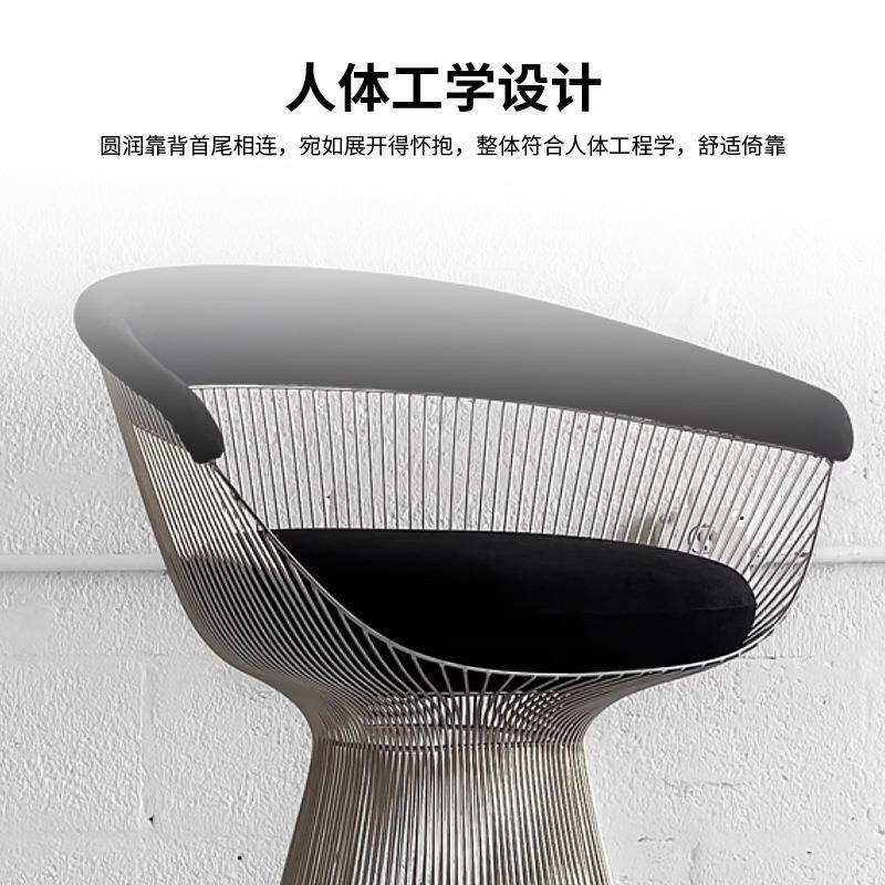 轻奢金属线条不锈钢家用餐椅北欧风格创意时尚休闲单人沙发椅
