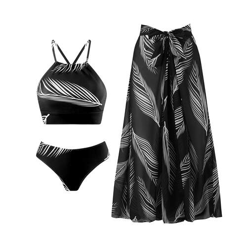 Womens Leaf Print Swimsuit Set Criss Cross Tie Back Bikini