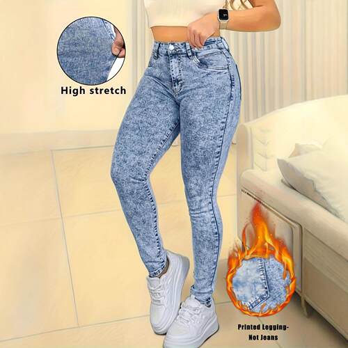 Imitation denim print tight yoga fitness leggings