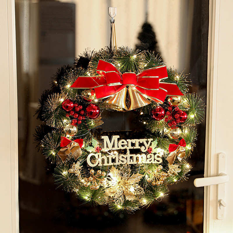 新款加密圣诞花环发光花环橱窗门挂墙挂装饰氛围挂件摆件场景布置