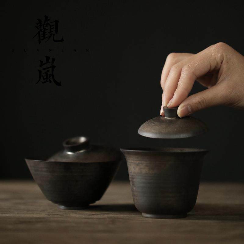 手作复古三才盖碗茶杯中式个性泡茶碗陶瓷手抓茶碗功夫茶具敬茶碗