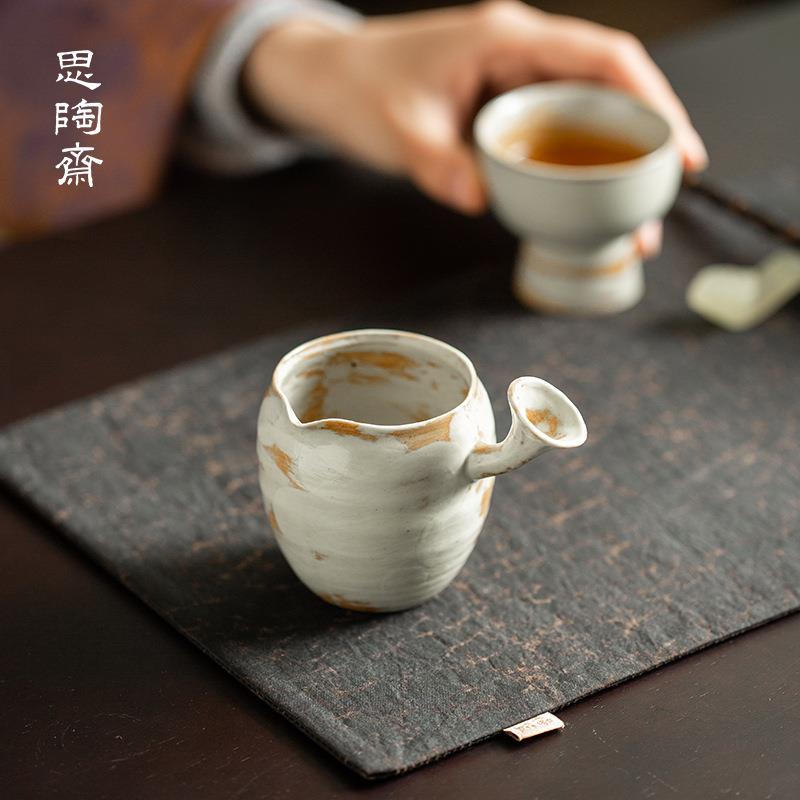 工梵乙岩白手侧把公道杯日式粉引粗陶云茶家用陶瓷分YZD海茶器