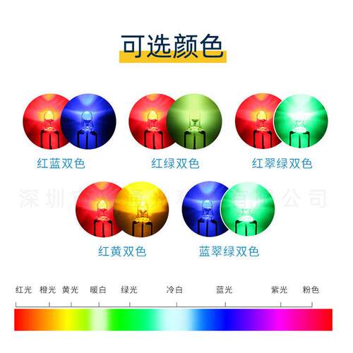 现货F3/3mm红翠绿红黄绿红蓝雾状共阴双色带卡位led发光二极管