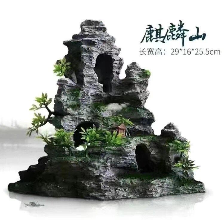 鱼缸造景假山装饰摆件套餐中国风客厅水族箱布景仿 真石头躲避洞