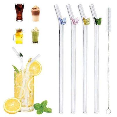 Butterfly Glass Straws Set Reusable Clear Straws For