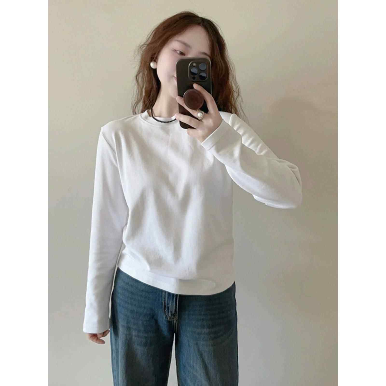 长袖白色打底衫女春春秋德绒保暖内搭上衣圆领加绒基础款T恤0118w,女装/女士精品,T恤,淘宝优惠券,粉丝福利购,淘宝优惠卷