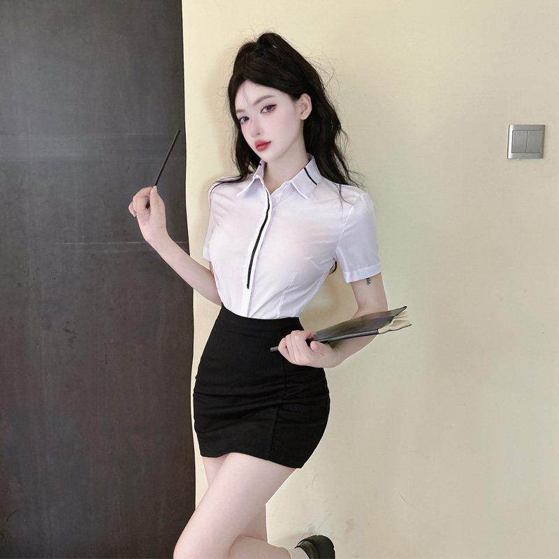 职业衬衫气质套装女足浴技师工作服足疗包臀裙性感夜场公主
