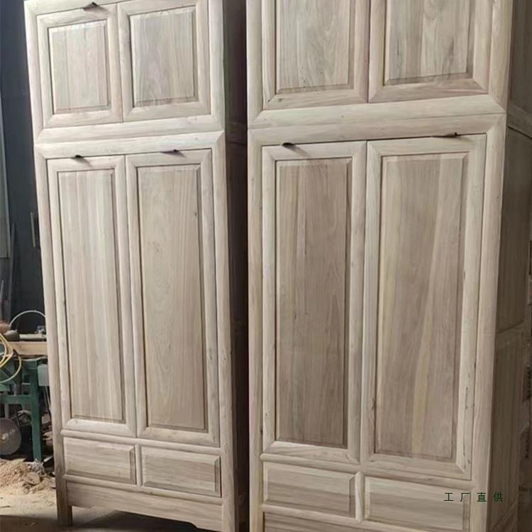 新中式全实木顶箱柜白茬北榆木大衣柜四门白胚坯储物衣橱卧室家具