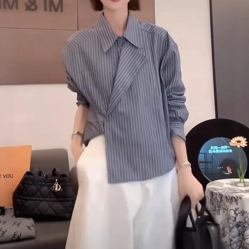极速大码胖MM不规则长袖衬衫女秋季2026新款显瘦宽松洋气小衫别致