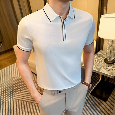 人夫感穿搭男士polo衫男短袖夏季半拉链撞色半袖t恤潮牌翻领0420k