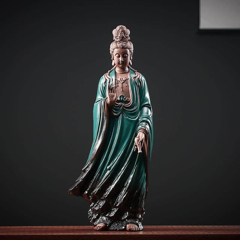 高档陶瓷工艺品禅意茶室观音装菩萨佛像家装居摆饰家世用修客厅饰