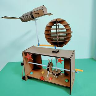 自制齿轮传动宇宙飞船卫星手工材料包儿童纸板航空航天立体作品