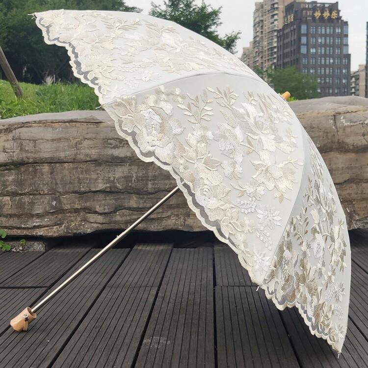 太阳伞双层蕾丝绣花乙烯基防晒紫外线防护80%折扣阳伞覆古豪华阳