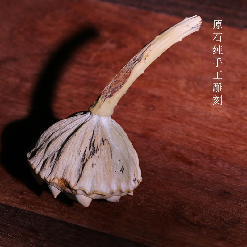 文博端砚天然原石绿端纯手工雕刻文玩莲蓬摆件把玩茶宠收藏送礼