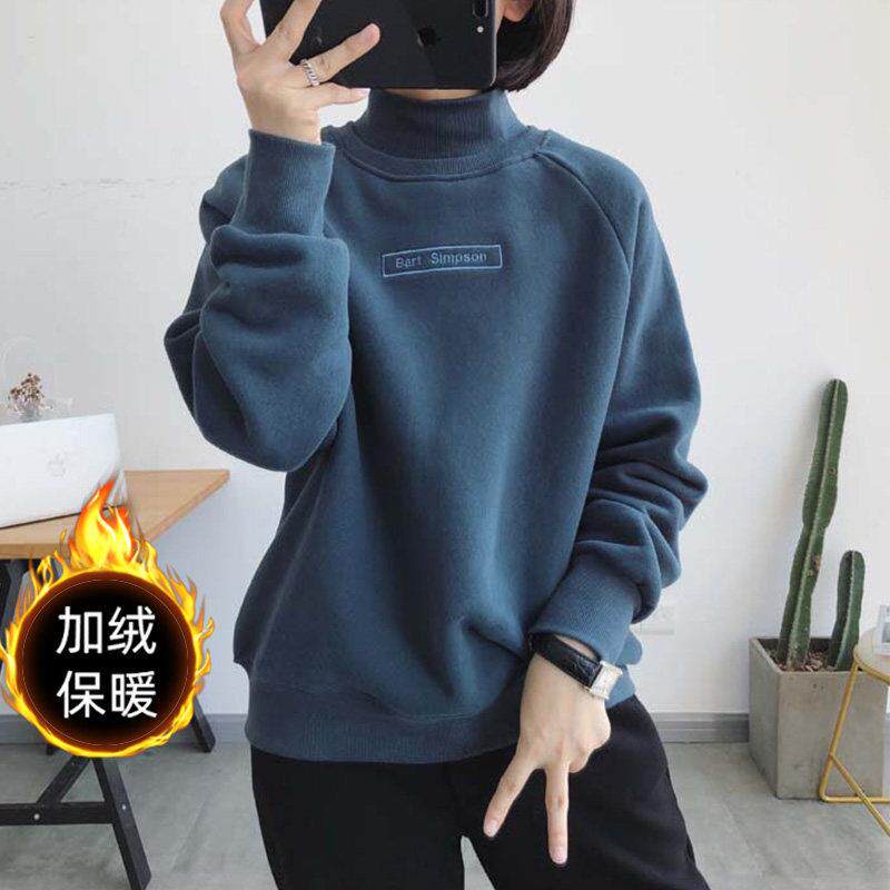 加绒加厚卫衣女2025秋冬新款洋气百搭刺绣高领显瘦宽松上衣ins潮