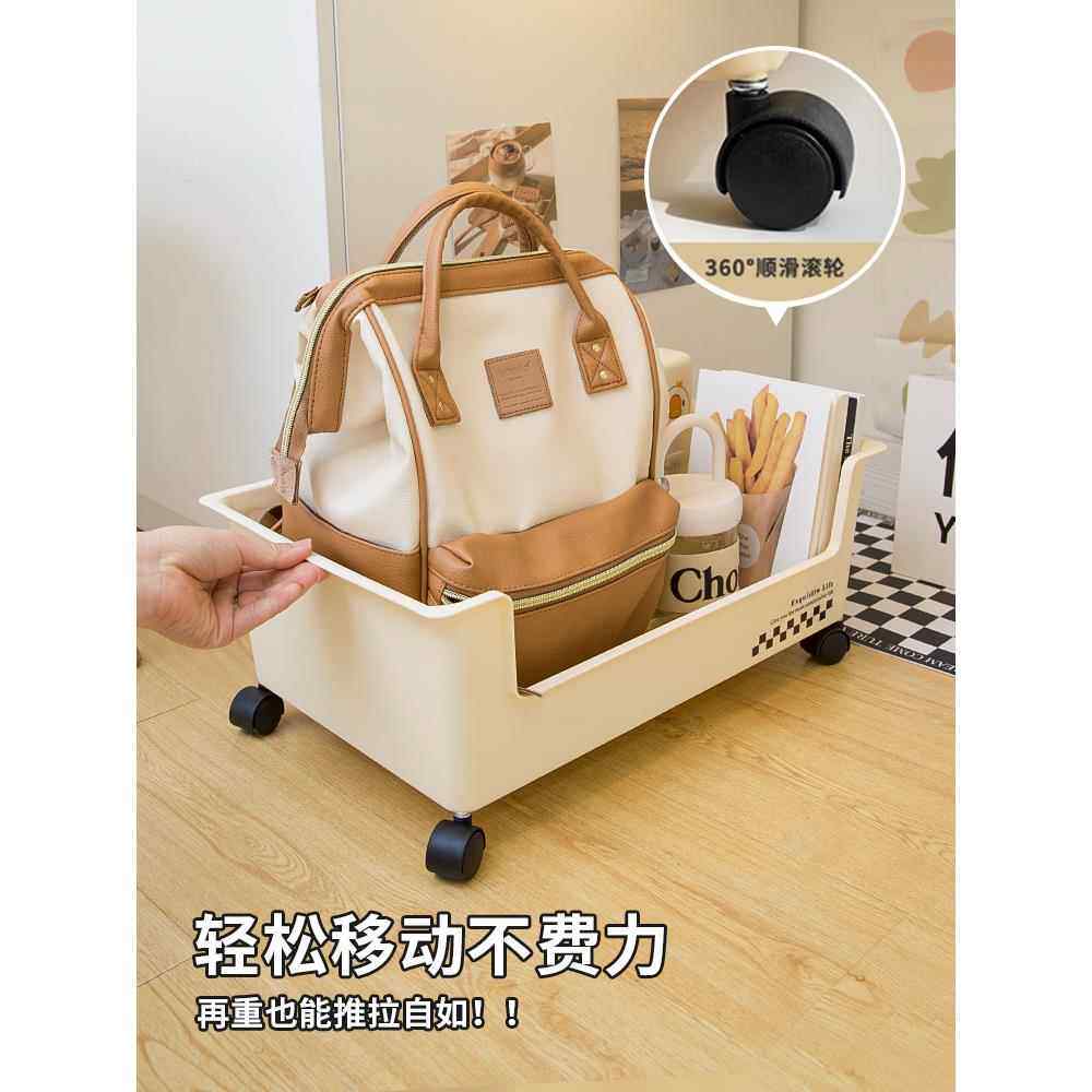 桌下书本收纳箱学生装书籍筐教室桌底书箱可移动带滑轮A4收纳盒子