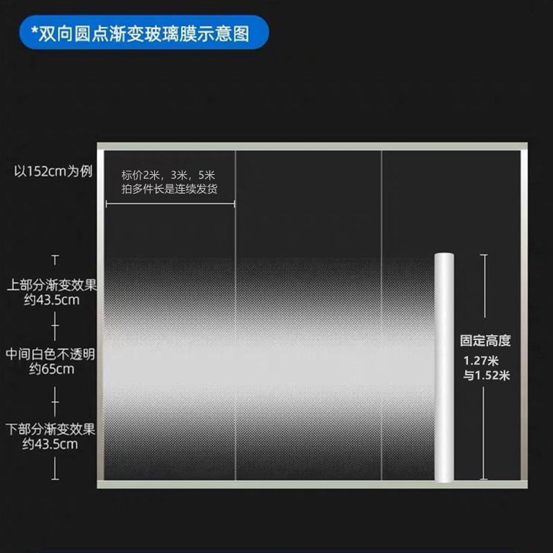 双向装饰磨砂玻璃贴膜渐变贴纸膜透光圆点隔断半单向会议室办公室