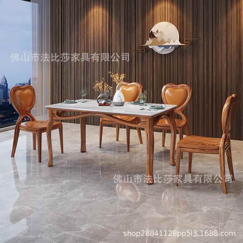 新乌中式金木大理石餐形桌厅椅现代简约客长方实木一桌4无品牌/椅