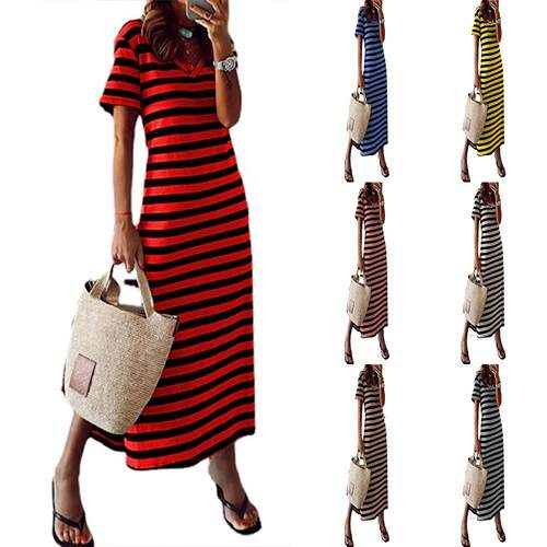 Summer Dress Casual Womens Fashion Short Sleeve Maxi Dress T
