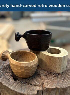 纯手工DIY雕刻覆古木杯木雕木杯创意礼品缅甸柚木Bc露营风格鲸鱼