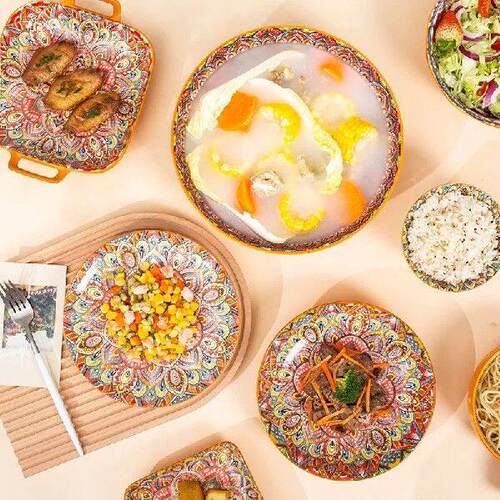 Ceramic tableware Malakeshi dishes, Nordic retro western