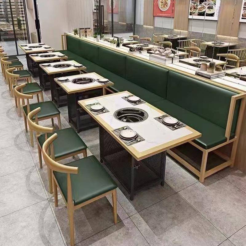 餐桌饭店火锅店双人卡座西餐厅沙发桌椅组合商用餐饮接待座收纳