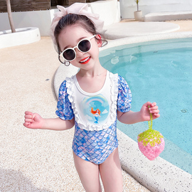 婴儿美人鱼泳装可爱2023女小童度假风游泳衣女童连体泳衣夏款