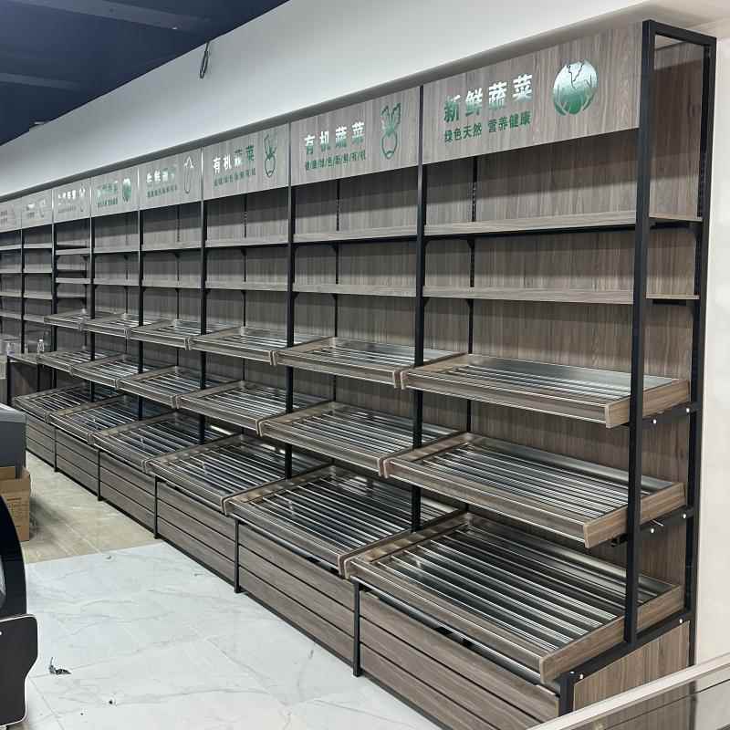 生鲜超市蔬菜货架展示架定制钱大妈水果蔬菜架不锈钢置物架猪直销