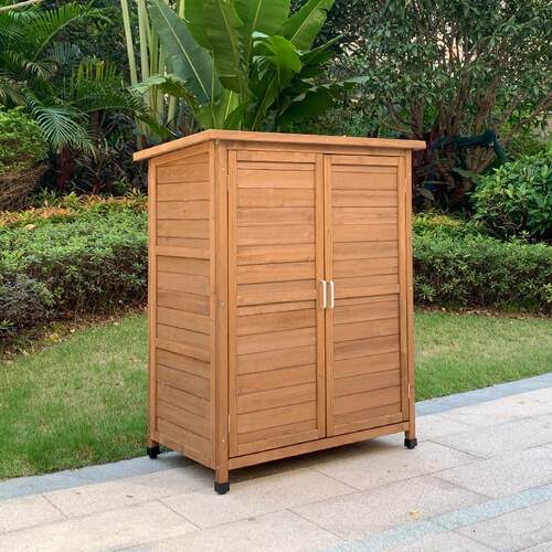 S588户外储物柜子防水整理实木露天收纳柜庭院阳台花园工具柜室外