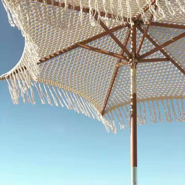 大号户外遮阳花园伞棉绳编织庭院伞镂空编绳太阳伞网绳流苏沙滩伞