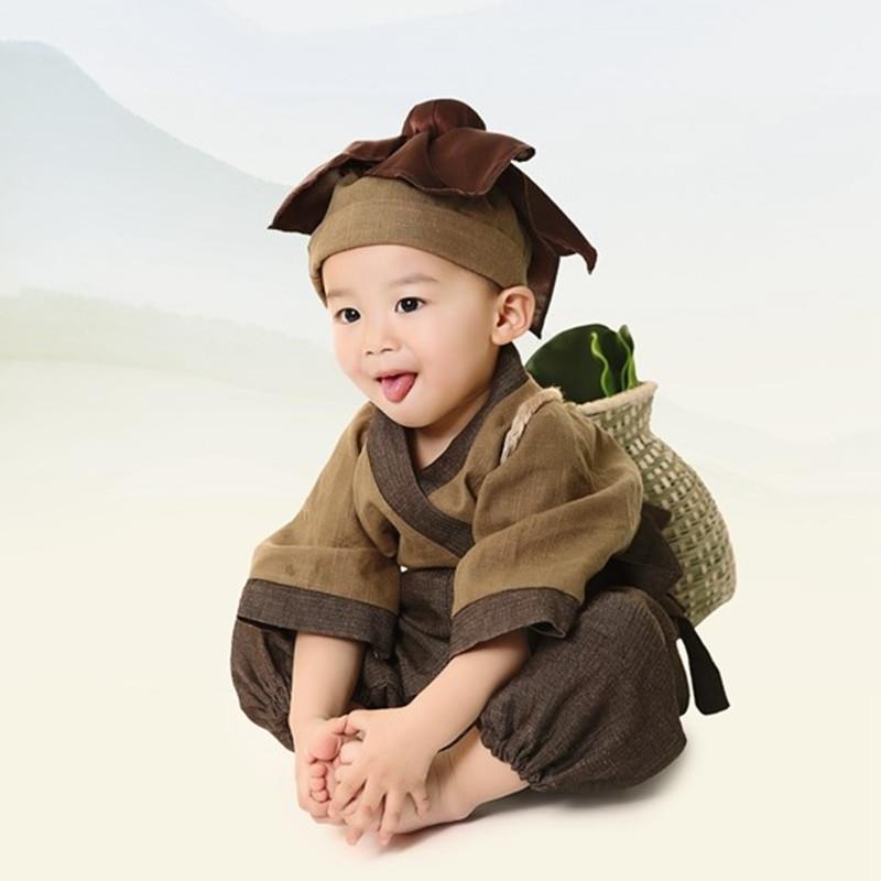 小药童古装中国风宝宝拍照汉服国学书童儿童锄禾愚公移山服装棉麻