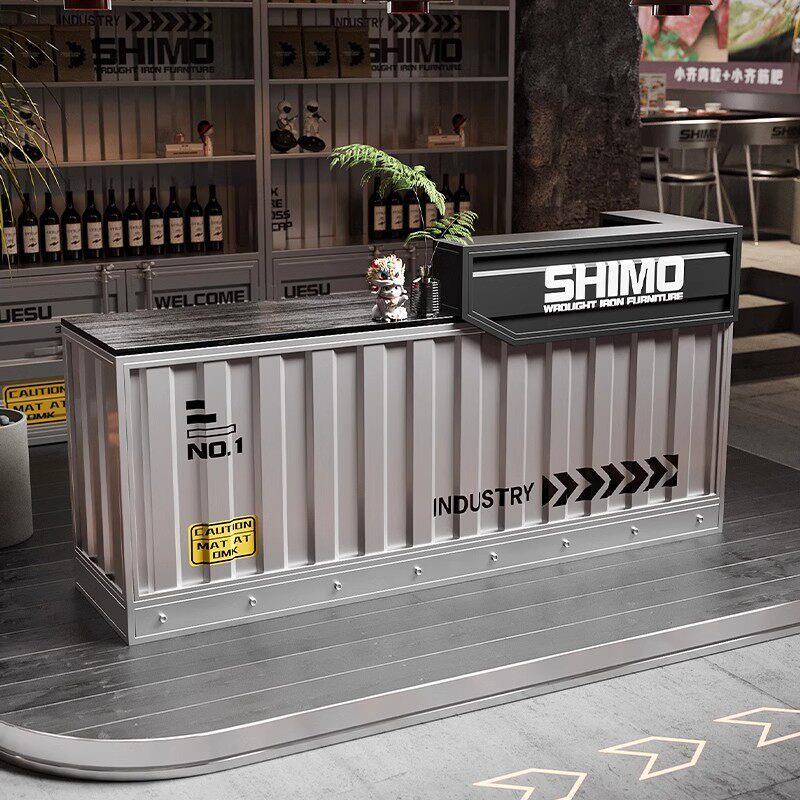 工业风酒吧吧台收银台集装箱奶茶店咖啡厅商用创意转角前台接待台