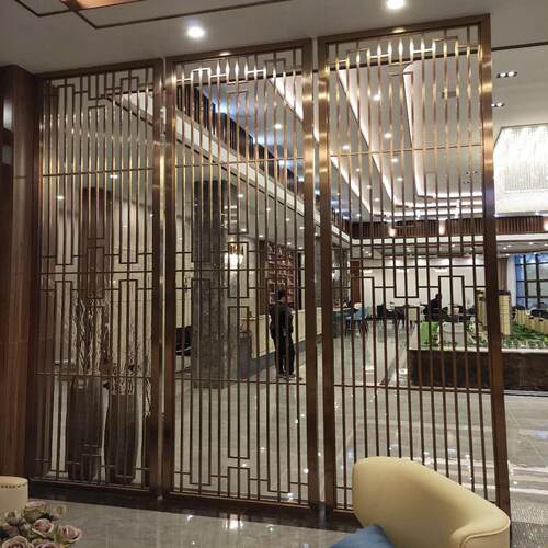 承接新中式隔断酒店会所装饰简约时尚不锈钢梅花造型花格通花屏风