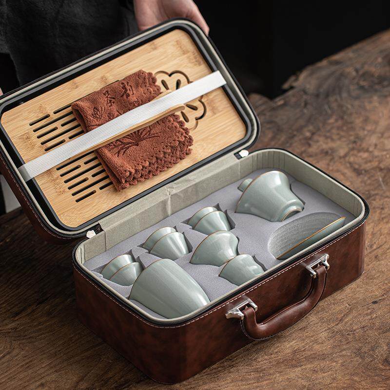 新款直销汝窑功夫茶具套装家用办公定带茶盘泡茶器公司商务房地产