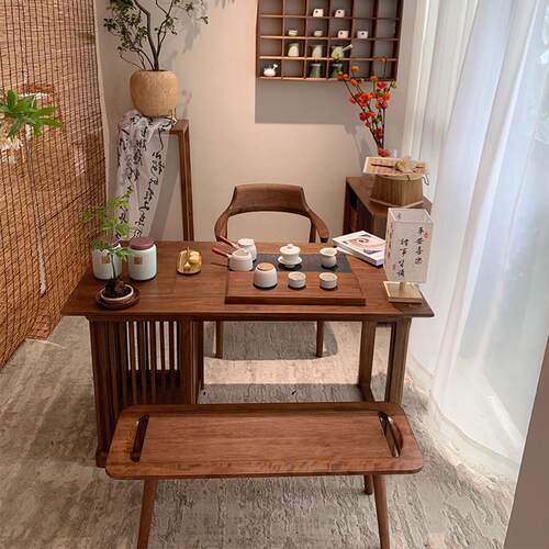新中式阳台茶桌2025新款高端小型家用茶台套装实木胡桃木泡茶桌