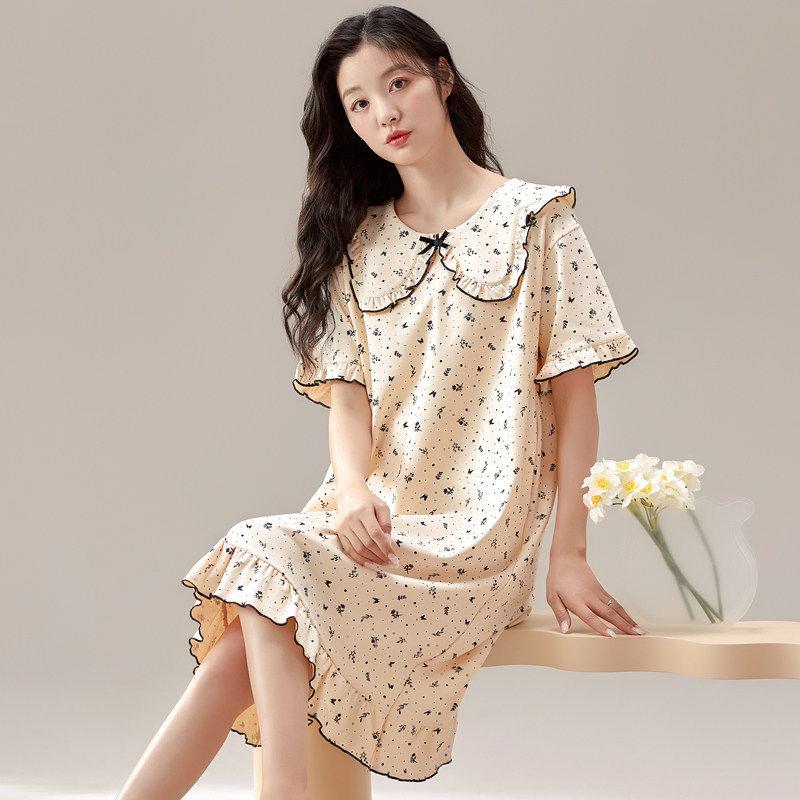 公主风薄款短袖睡裙女2026夏季纯棉长版夏天大尺码可外穿韩版家居