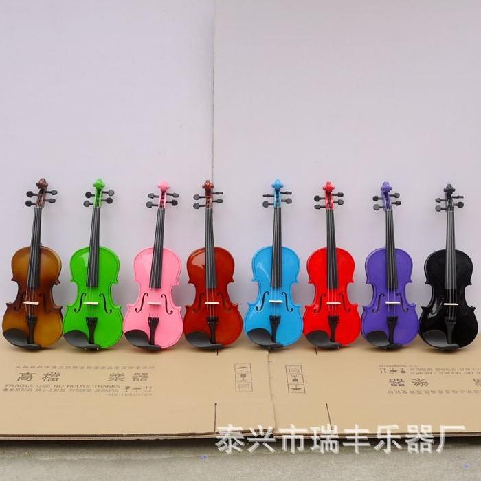 彩色小提琴初学者成人儿童练习小提琴全木质白粉红紫蓝红黑哑乐器