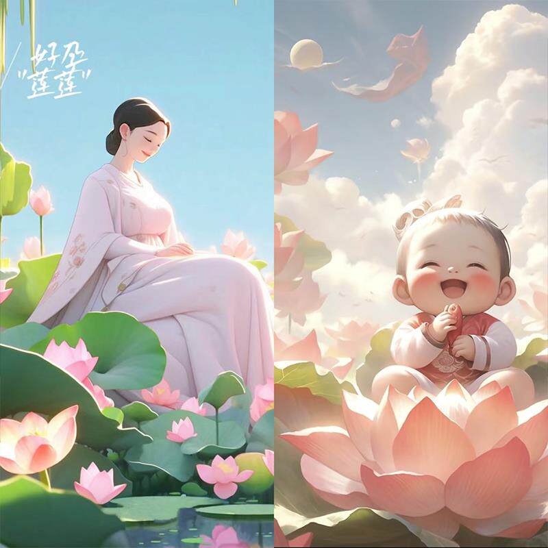 好孕莲莲宝宝墙贴新房装饰壁画莲生贵子接好孕双胞胎卧室客厅房间
