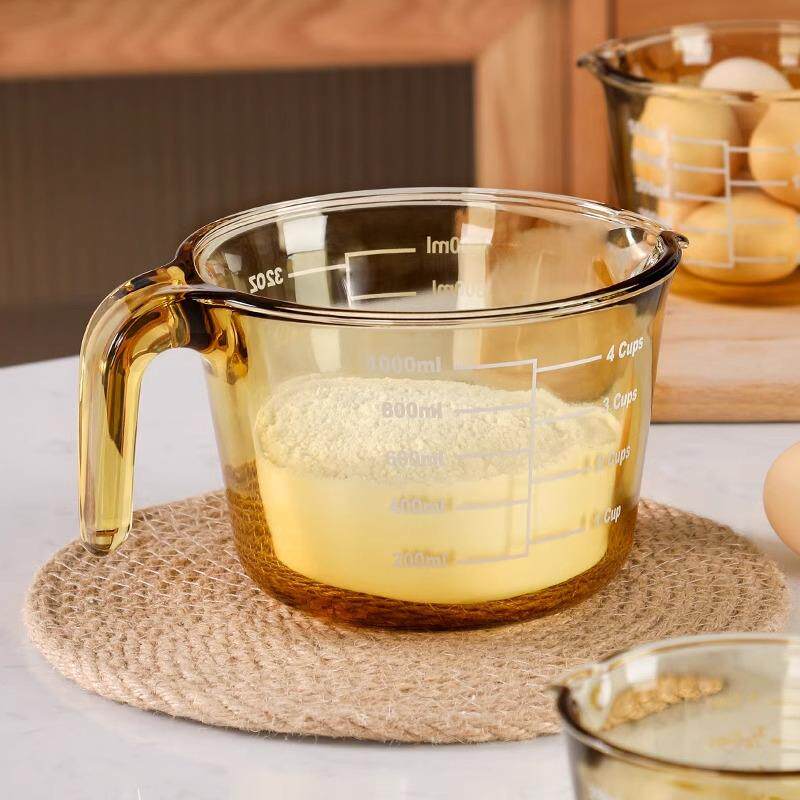 玻璃量杯大容量早餐牛奶杯微波炉加热烘焙打蛋杯带盖刻度计量杯