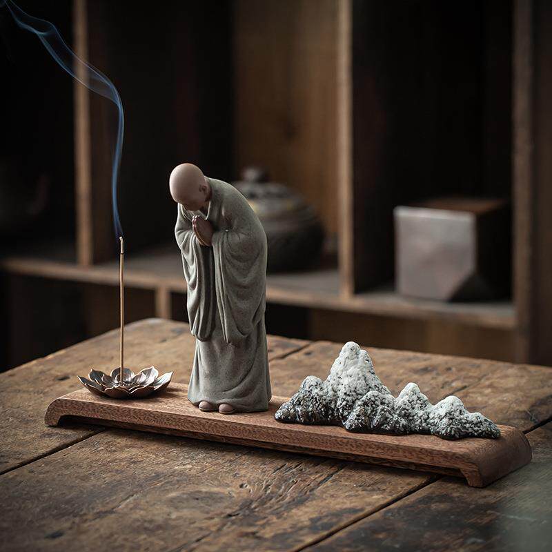 久造中式禅意紫砂小和尚摆件家居佛系装饰工艺品茶室桌面陶瓷茶宠