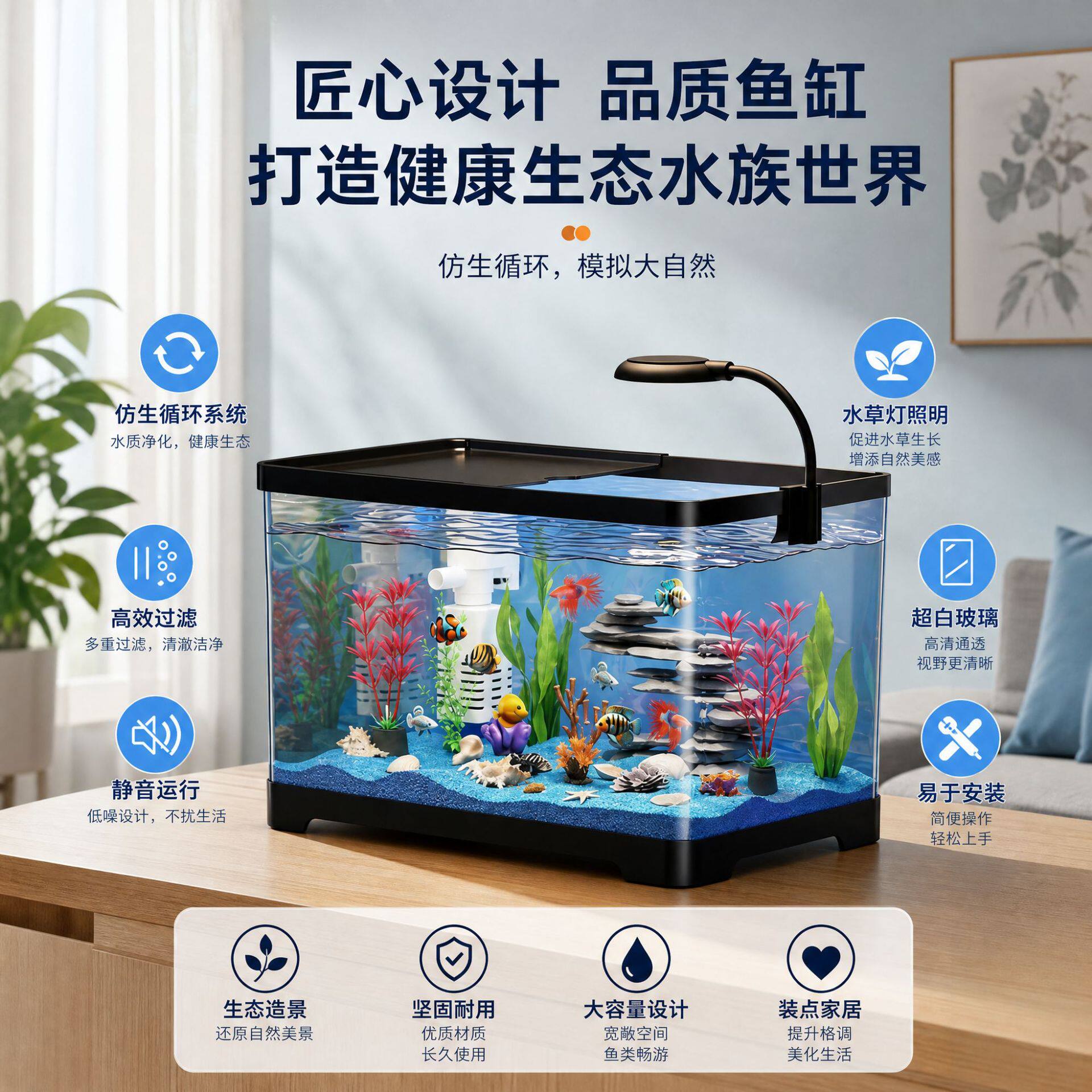 客厅造景全套生态水缸透明桌面缸