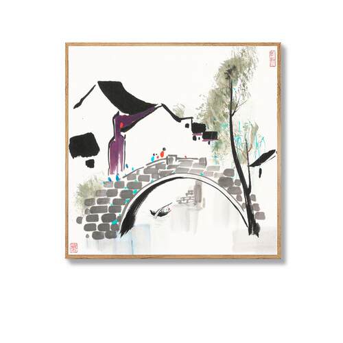 吴冠中新中式禅意艺术挂画水墨江南水乡客厅装饰画沙发背景墙壁画