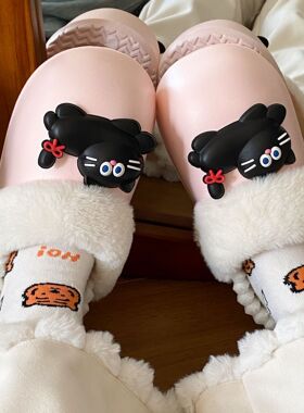 拆卸防水棉拖鞋女网红外穿冬季潮防滑保暖室内居家包跟月子棉鞋