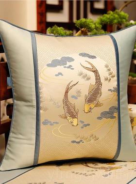 新款蓝色木发靠抱枕绣沙花靠枕床头大靠红背套新中垫式芯床头靠包