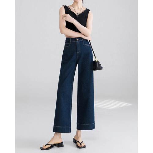 Rise Baggy Jeans Stretchy Leg Women Trousers Blue Wash