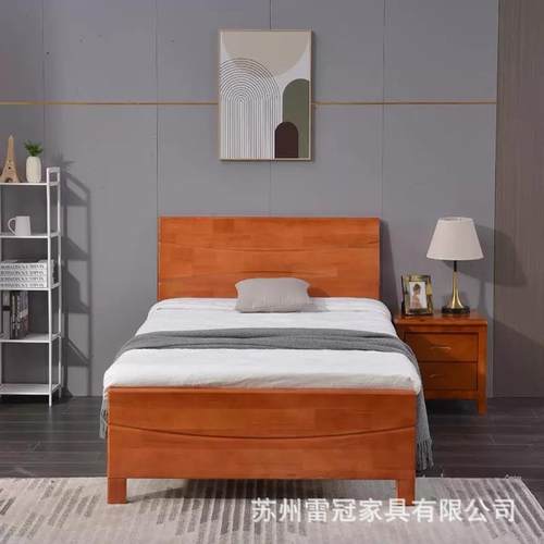 现在简约实木床1.2米1.5米双单人床学校工地用床宿舍单位公寓床