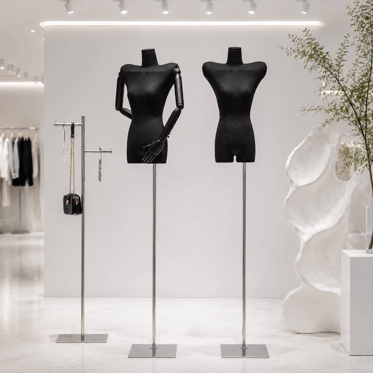 服装店黑色耸肩直角平肩模特道具女半身人偶女装店橱窗展示架全身