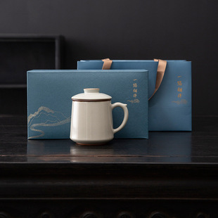 汝窑办公杯茶水分离茶杯开片可养高档泡茶杯个人杯伴手礼