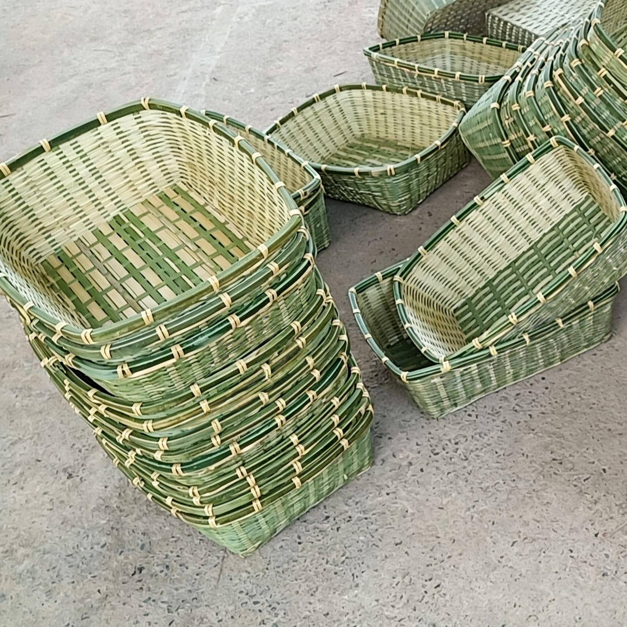 竹编簸箕筐长方形收纳竹篮竹青竹制品编织农家蔬果鸡蛋篮馒头馍筐