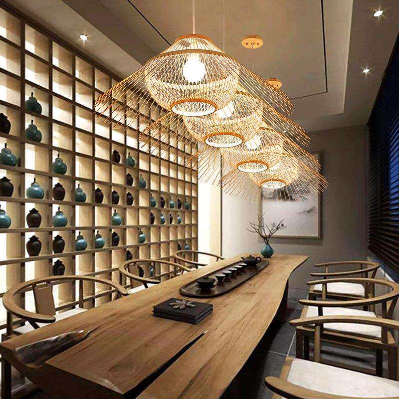 中式吊顶餐厅创意个性田园饭店卧室日式榻榻米灯笼茶楼竹编吊灯